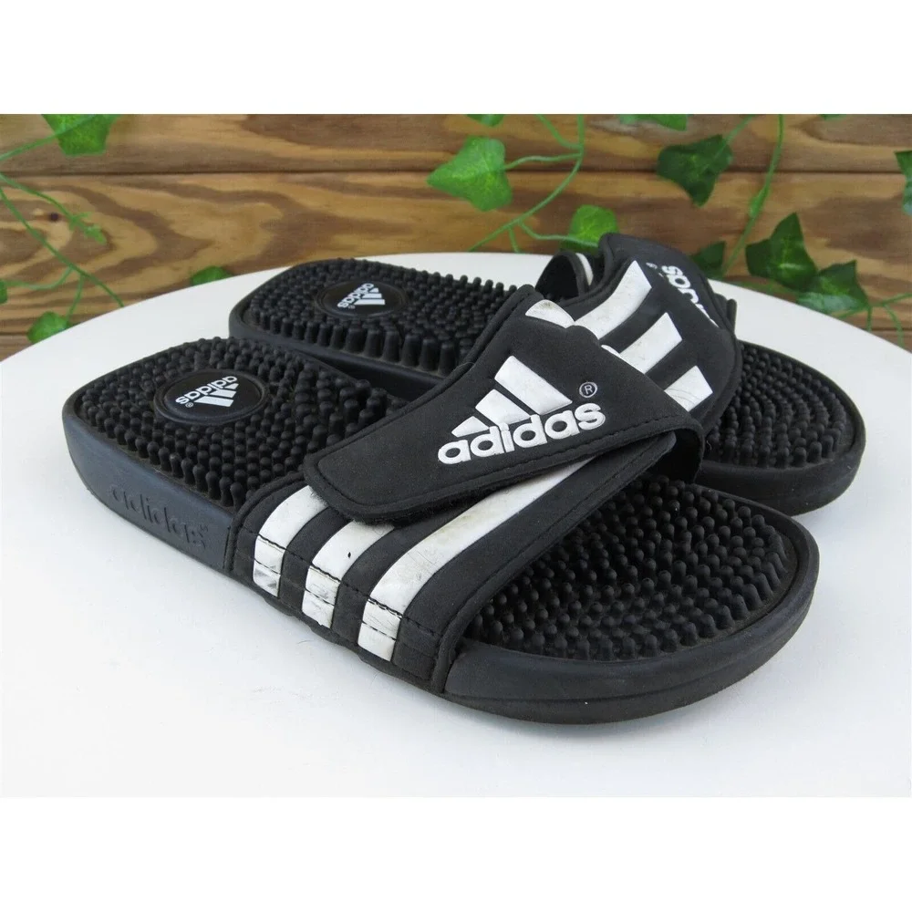 adidas Shoes Sz 2 Slide Boys Youth Black Synthetic Hook & Loop‎ Medium